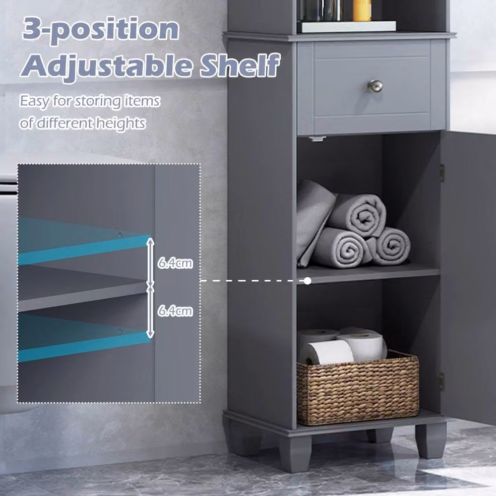 VOGREX Grey Narrow Bathroom Floor Cabinet with 3 Open Shelves, Height: 172 cm – 4