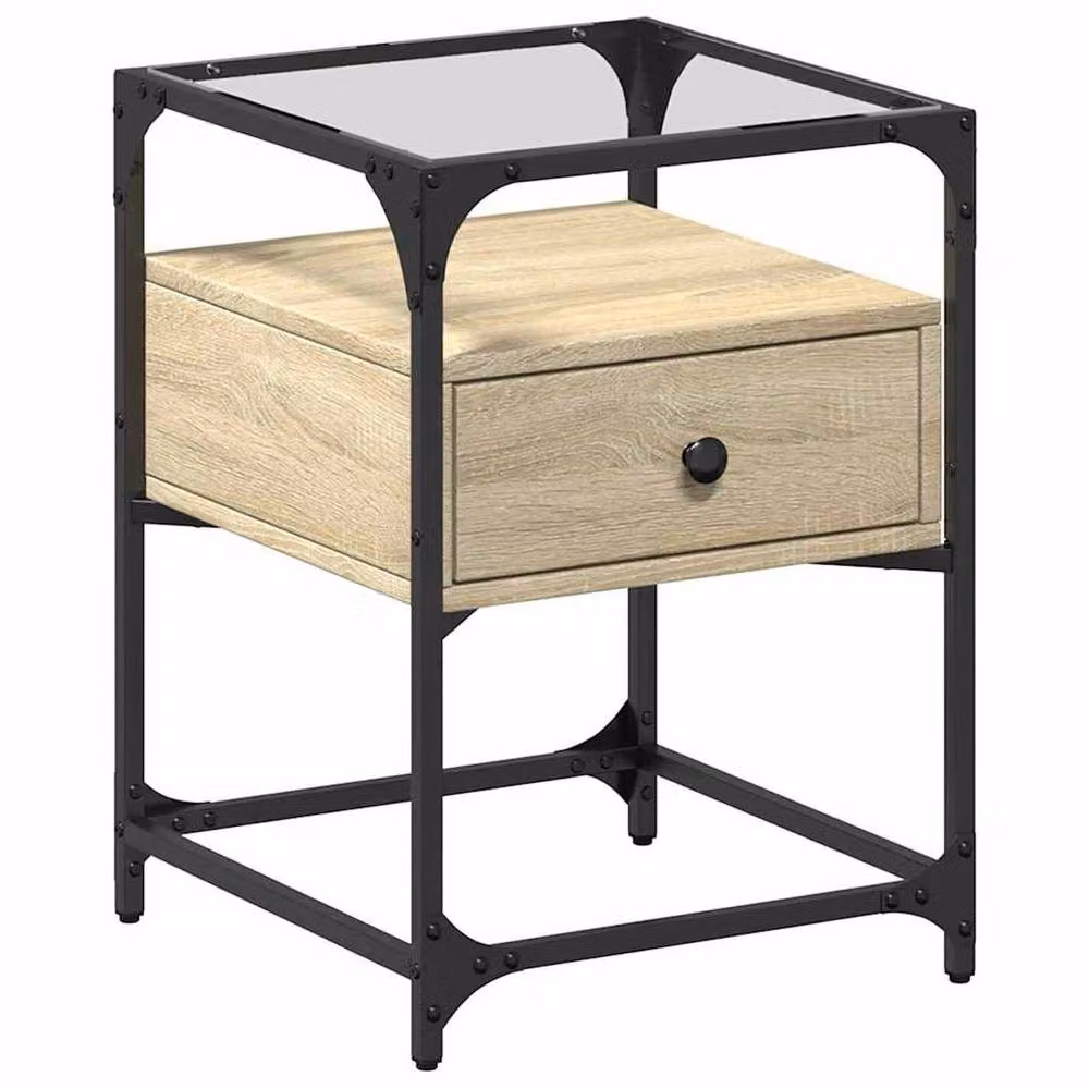Berkfield Home Set of 2 Bedside Cabinets in Sonoma Oak and Light Tan, W/D/H: 40 x 40 x 55 cm – 5