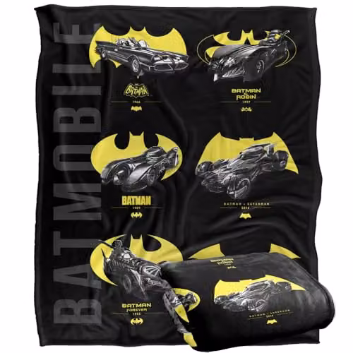 LOGOVISION Batman 85th Anniversary Batmobiles Yellow Logos Super Soft Fleece Throw Blanket, W: 127.0 cm, H: 152.4 cm – 1