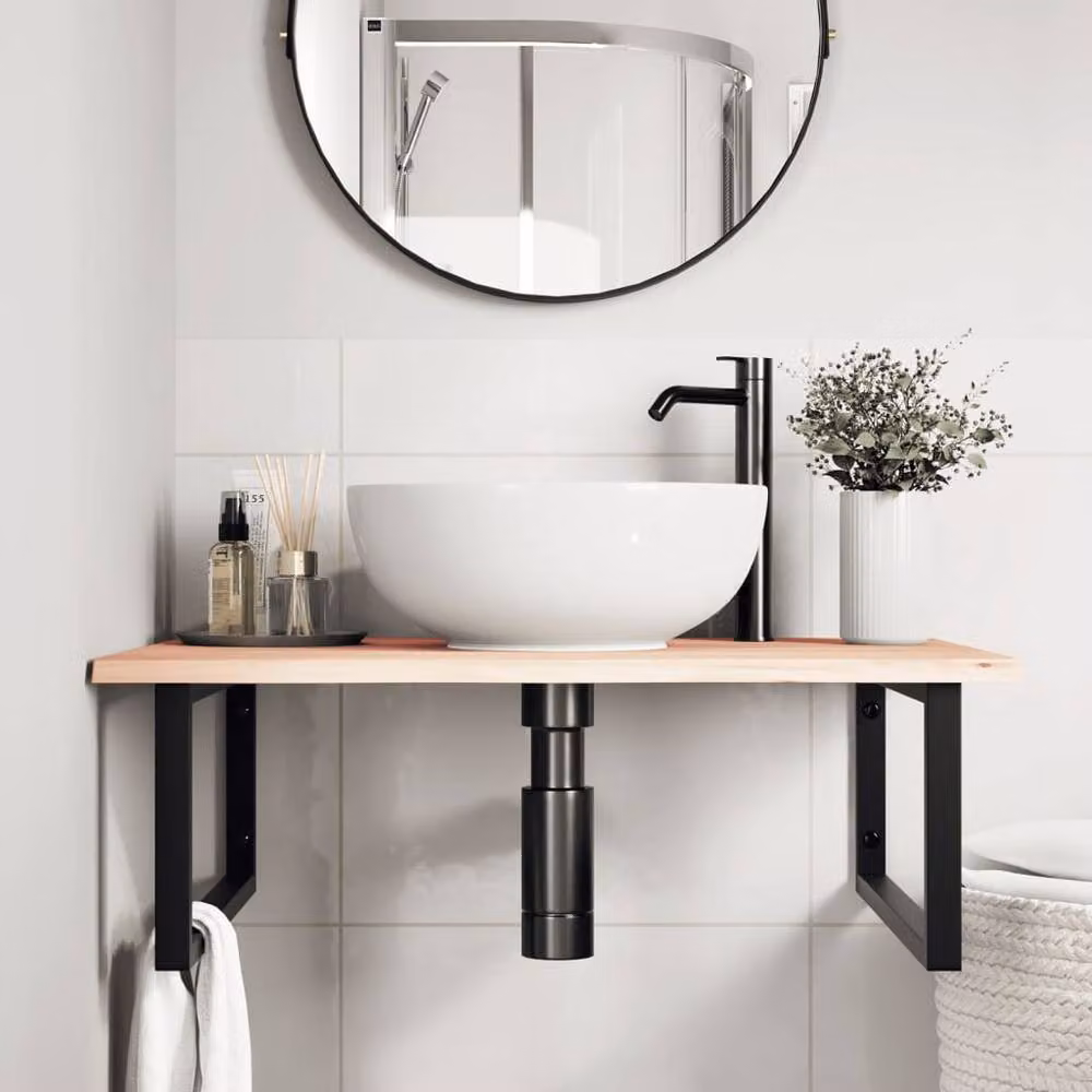 Berkfield Home Wall Mounted Basin Shelf in Oak and Steel, Light Tan/Beige – 2