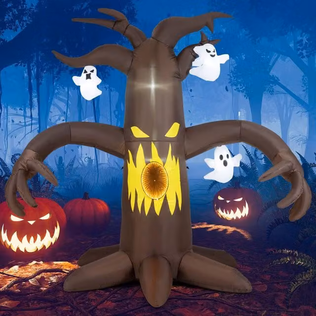 CASART Halloween Inflatable Scary Tree with Ghost, Brown, Height: 237.7 cm – 1