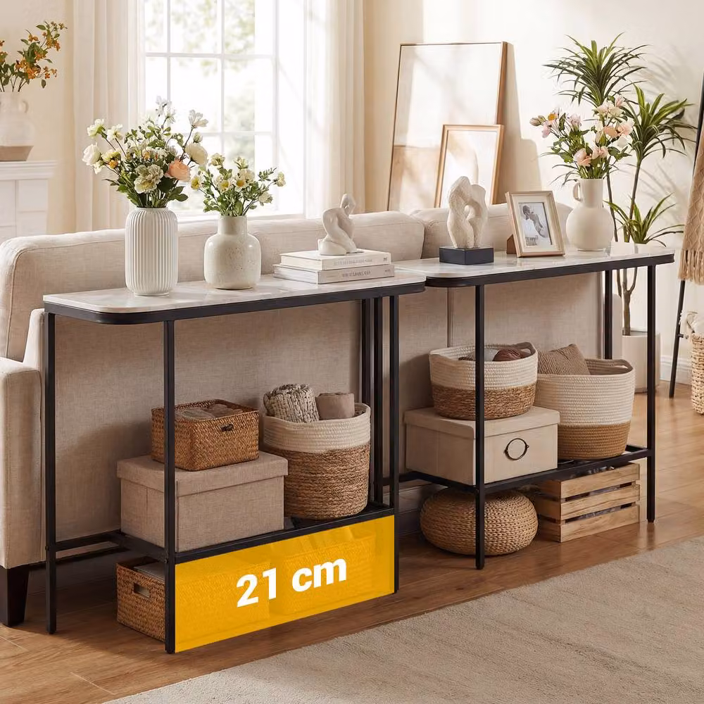 Costway Modern Hallway Console Table with Grey Faux Marble Top and Metal Legs – 8