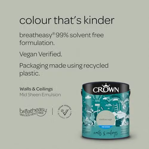 Crown Mellow Sage Mid Sheen Emulsion for Walls and Ceilings, 2.5 l, Green – 2