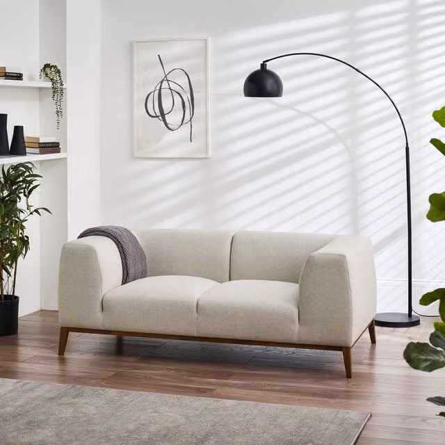 FurnitureboxUK Zuri 2 Seat Modern Fabric Sofa in Beige and White