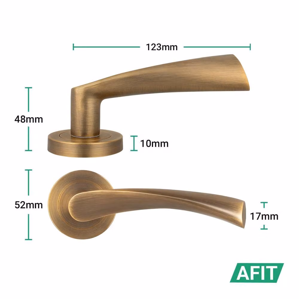 AFIT Antique Brass Door Handle Rose, Sash Lock and Hinges Set in Bronze, 2 Pack – 2