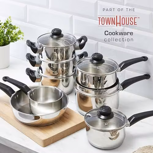 Swan Townhouse 20cm Stainless Steel Saucepan with Glass Lid in Silver – 3