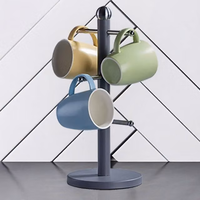 Innoteck Freestanding Stainless Steel Mug Tree with 6 Cup Capacity in Grey