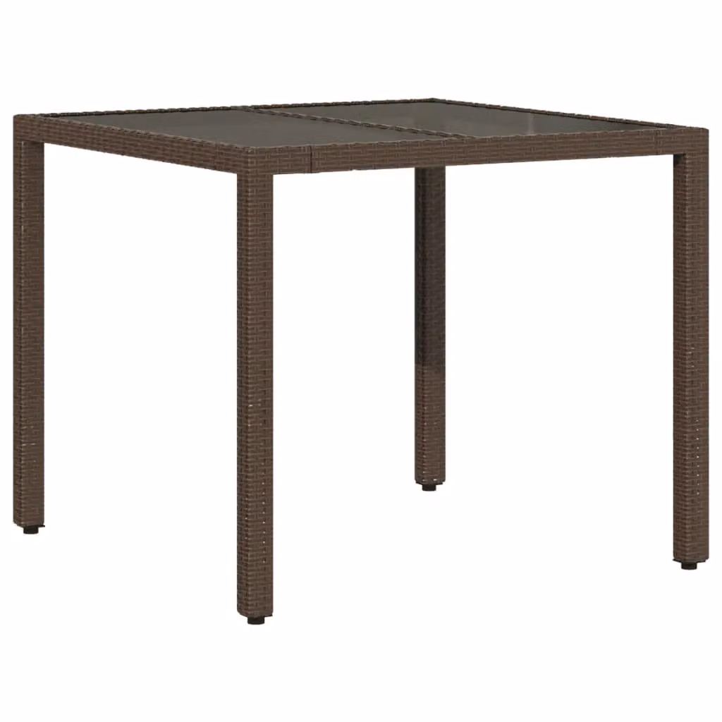 Berkfield Home Brown Poly Rattan Garden Table with Glass Top W/D/H: 90 x 90 x 75 cm – 2