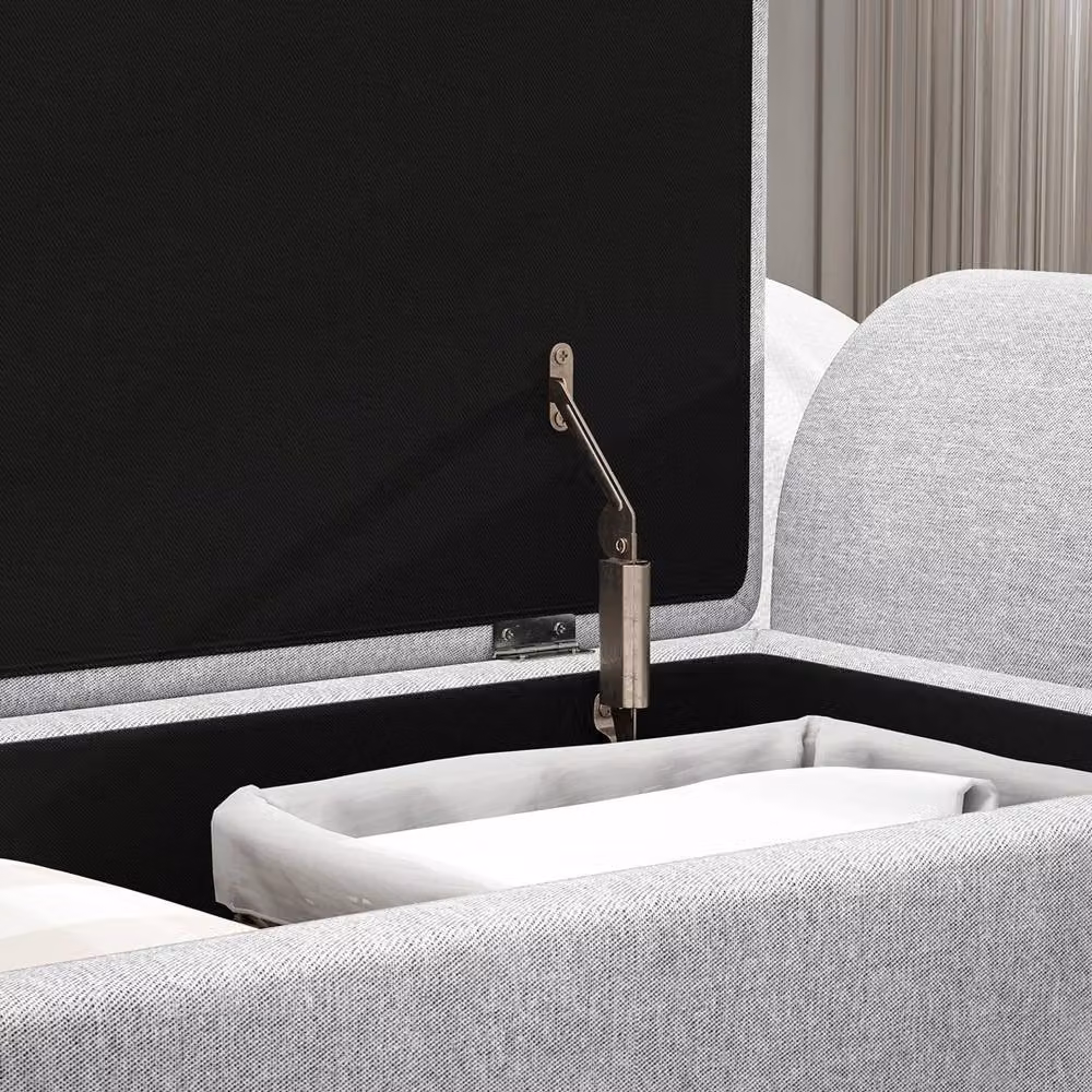 Ventryn Grey Upholstered Linen Storage Ottoman Bench with Armrests – 3