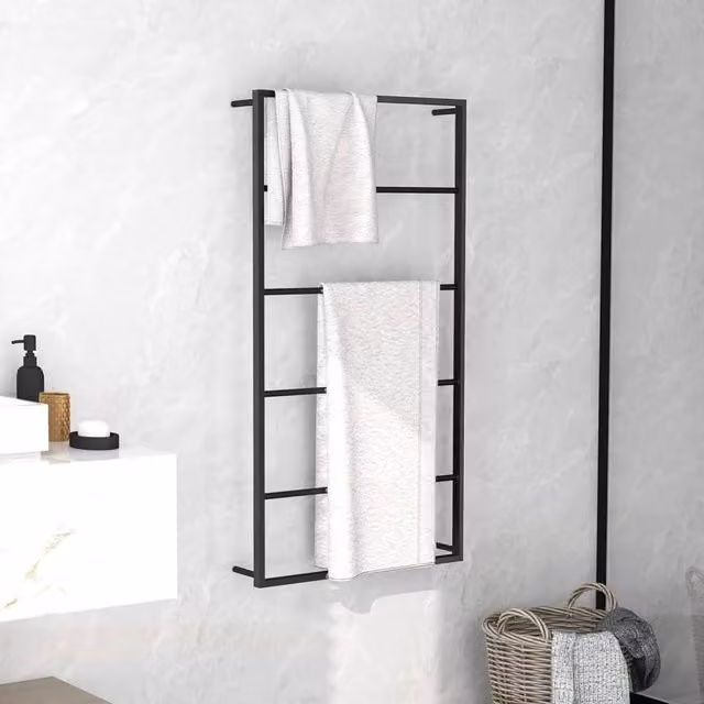 Berkfield Home Matt Black Metal Towel Rack, H 116 x W 60 x D 10 cm – 1
