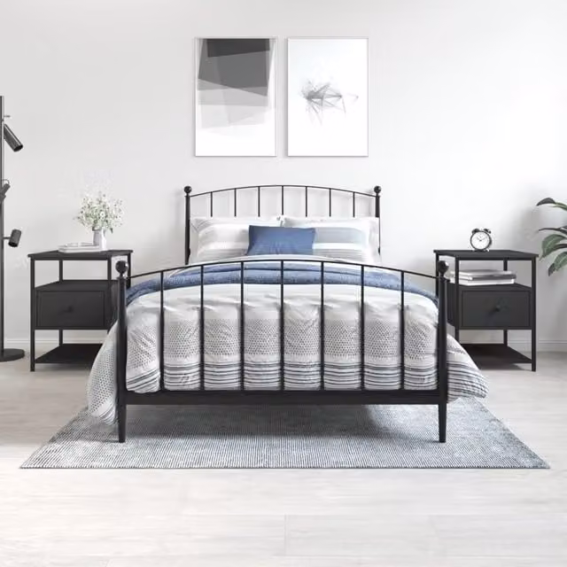 Berkfield Home Set of 2 Black Modern Bedside Cabinets, W/D/H: 40 x 42 x 56 cm