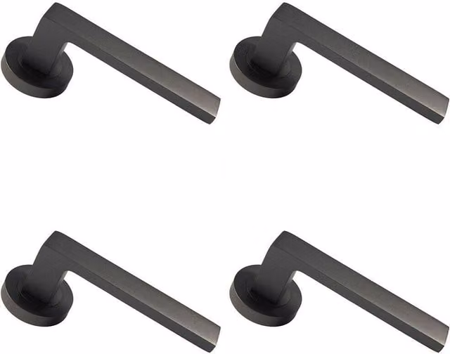 Loops 4 Pair Straight Square Handles on Round Rose with Concealed Fixings in Matt Bronze Finish – 1