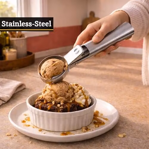Orsina Stainless Steel Ice Cream Scoop in Silver with Matte Finish – 4