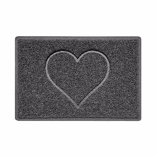 Nicoman Heart Embossed PVC Spaghetti Doormat, Dark Grey, W: 60 cm, D: 40 cm, H: 1 cm