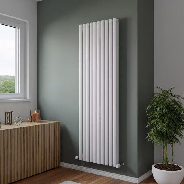Agadon Neo Duplex Oval Tube Vertical Designer Radiator in White, H: 180 cm, W: 58.4 cm