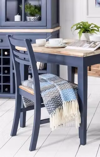 Statement Furniture Florence Country Style Wooden Dining Chair in Navy Blue with Limed Acacia Hardwood Seat – 3