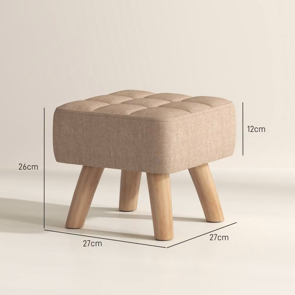 Wyld Haus Luluva Linen Look Square Padded Footstool in Light Brown with Diamond Tufting – 4