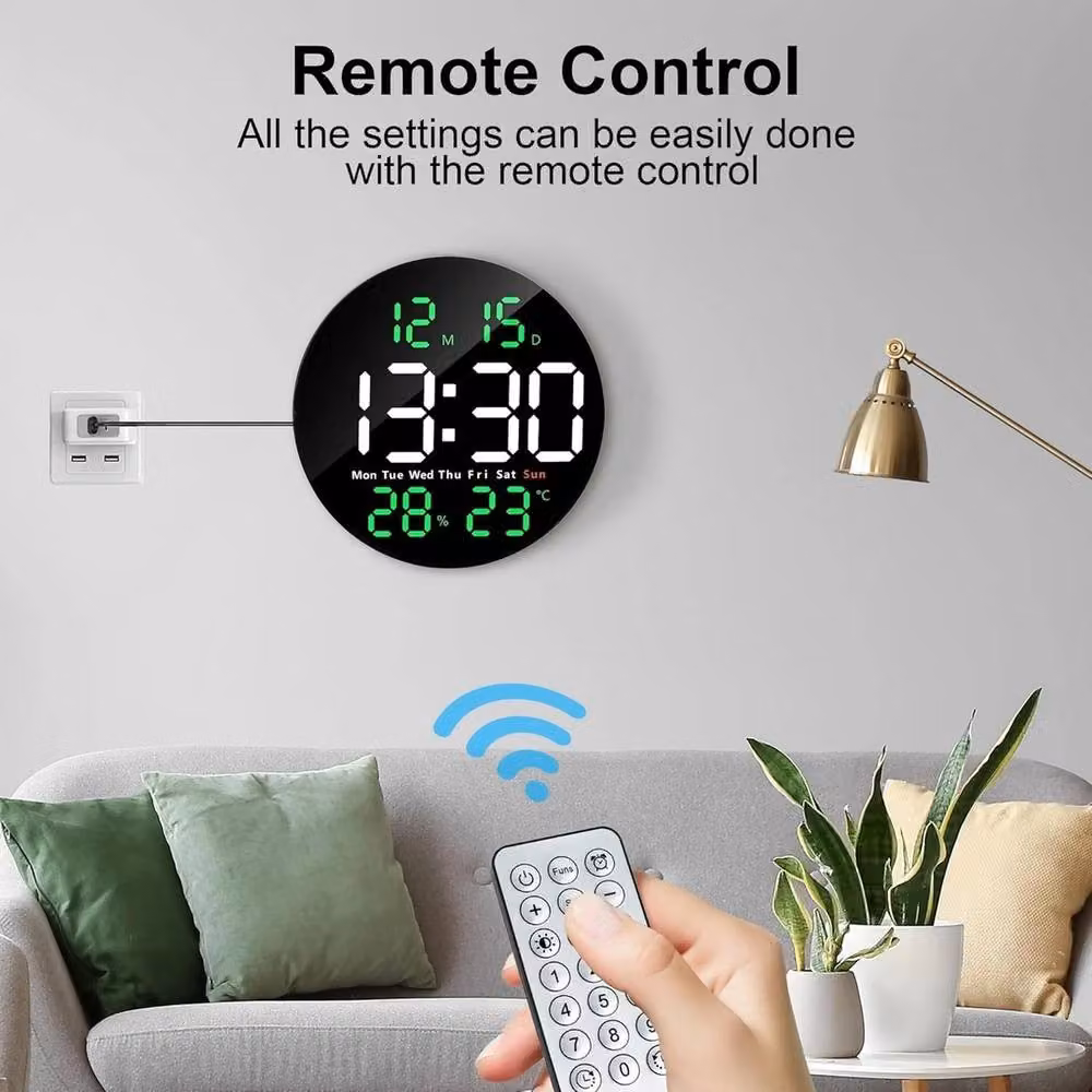 NESTLUNE Modern LED Digital Wall Clock in Black with Date Display, Thermometer and Hygrometer, W: 100 cm, D: 15 cm, H: 15 cm – 4