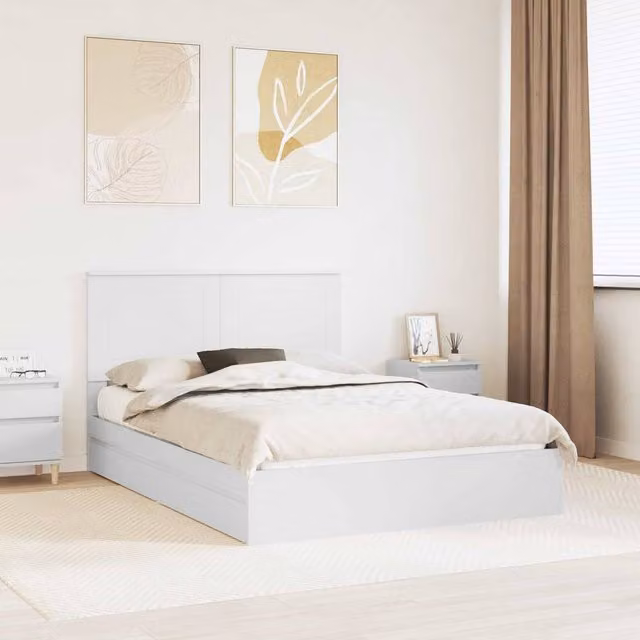 Berkfield Home White Storage Bed with Headboard and Drawers, W/D/H: 160 x 200 cm, Engineered Wood