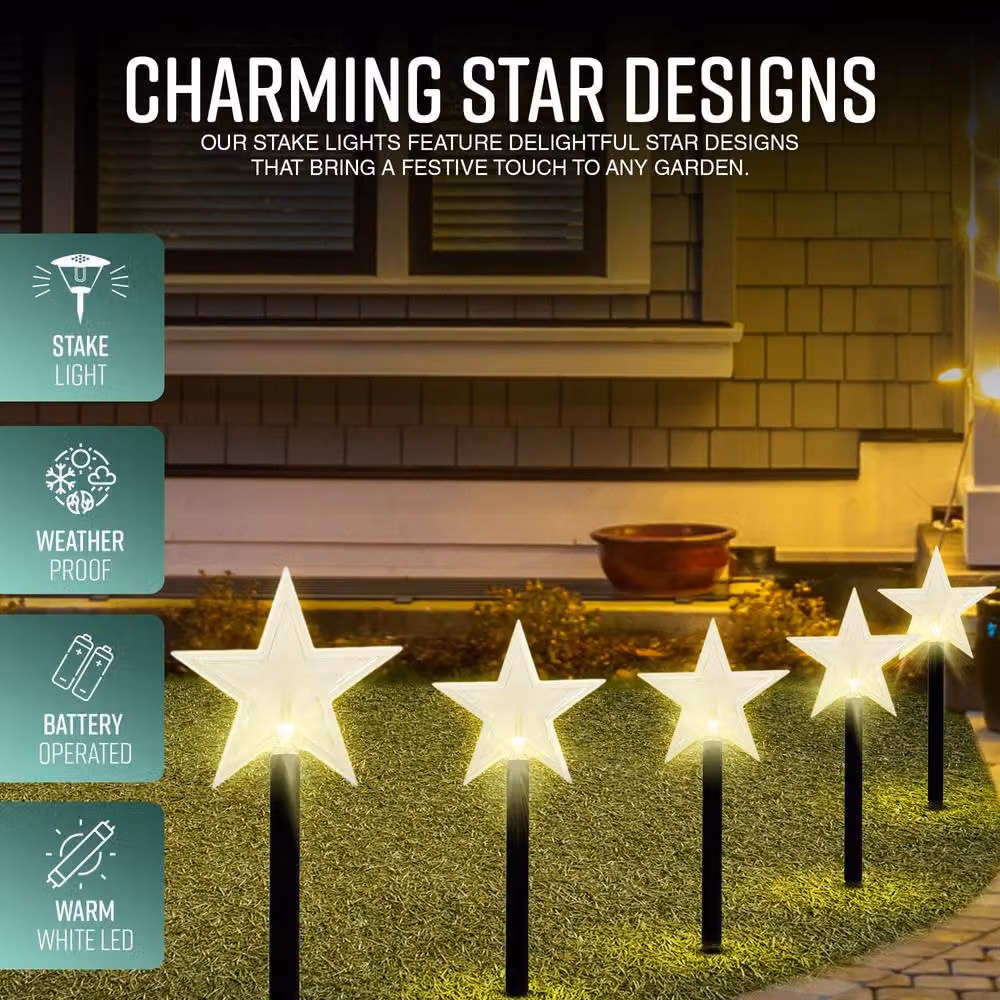 Globrite 5 Pack Star LED Garden Christmas Pathway Lights, Cool White, 39 cm Stakes – 2