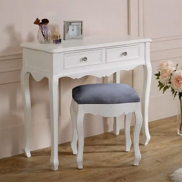 Melody Maison Victoria White and Grey Shabby Chic Dressing Table and Stool Set