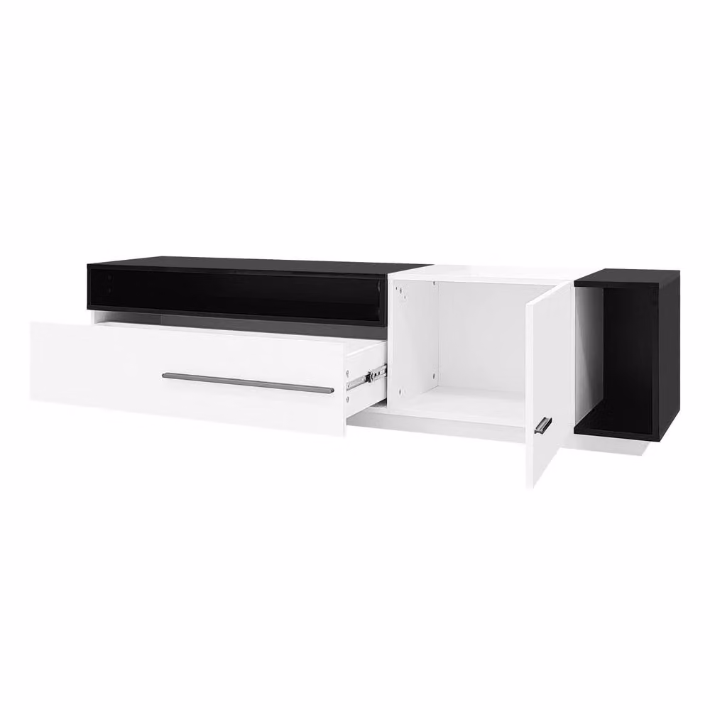 Merax 70 Inch High Gloss TV Stand Media Unit with Drawer and Shelves in White – 6