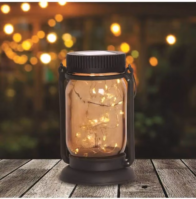 KDMD 2 Solar Glass Jars with Warm White Copper Wire LED in Black, H 16 cm x W 10 cm – 1