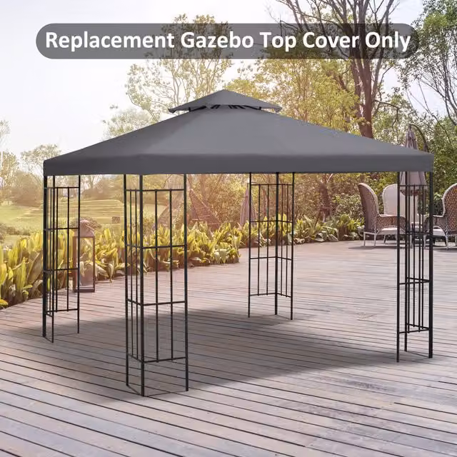 Outsunny 2 Tier Garden Gazebo Replacement Canopy Roof Cover, Grey, W: 300 cm x D: 300 cm