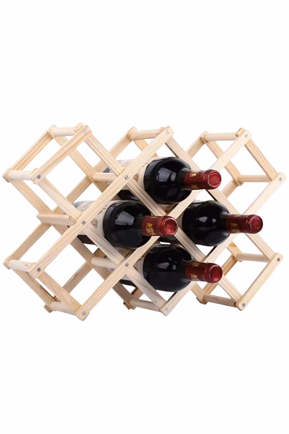 Living and Home Natural Wooden Stackable and Foldable Wine Rack Bottle Storage Ornament – 2