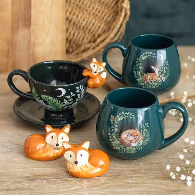 KDMK Ceramic Woodland Fox Salt and Pepper Shakers, Brown