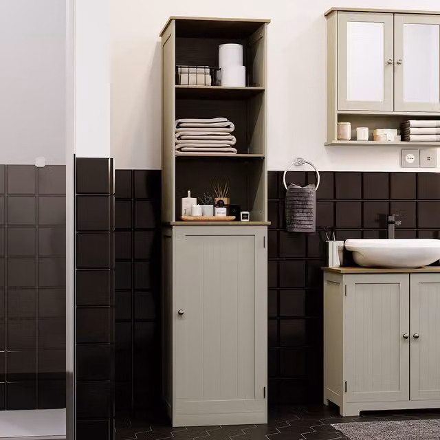 Bath Vida Priano Grey Bathroom Tallboy Storage Cabinet with Mirror and Internal Shelves, W: 38 cm, D: 15 cm, H: 160 cm – 5