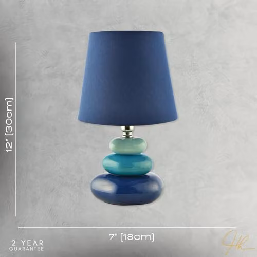 Happy Homewares Modern Ceramic Pebble Table Lamp in Blue, Turquoise and Petrol with Fabric Shade, H 30 cm x W 18 cm x D 18 cm – 6