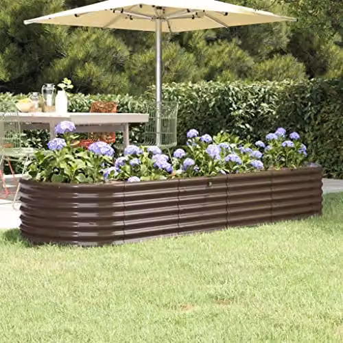 vidaXL Brown Galvanised Steel Raised Bed for Vegetable, Herb or Ornamental Gardens W: 224 cm, D: 80 cm, H: 36 cm – 2