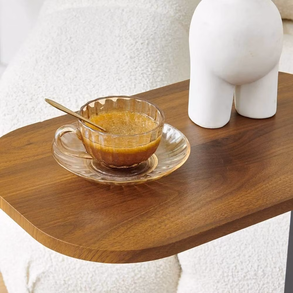 FORGEVIO Modern Oval C-Shaped Walnut Side Table with Sled Base – 3
