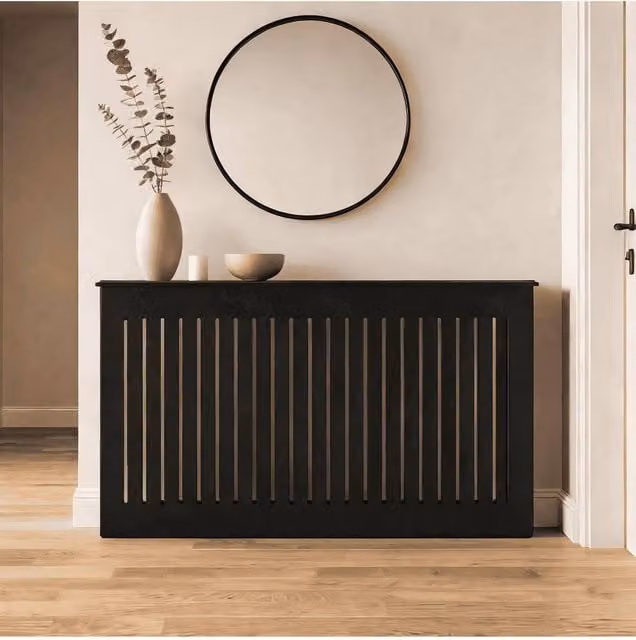 Home Source Loxley Large Radiator Cover in Black MDF Wood with Modern Striped Design W/D/H: 150.0 x 24.7 x 82.0 cm – 1
