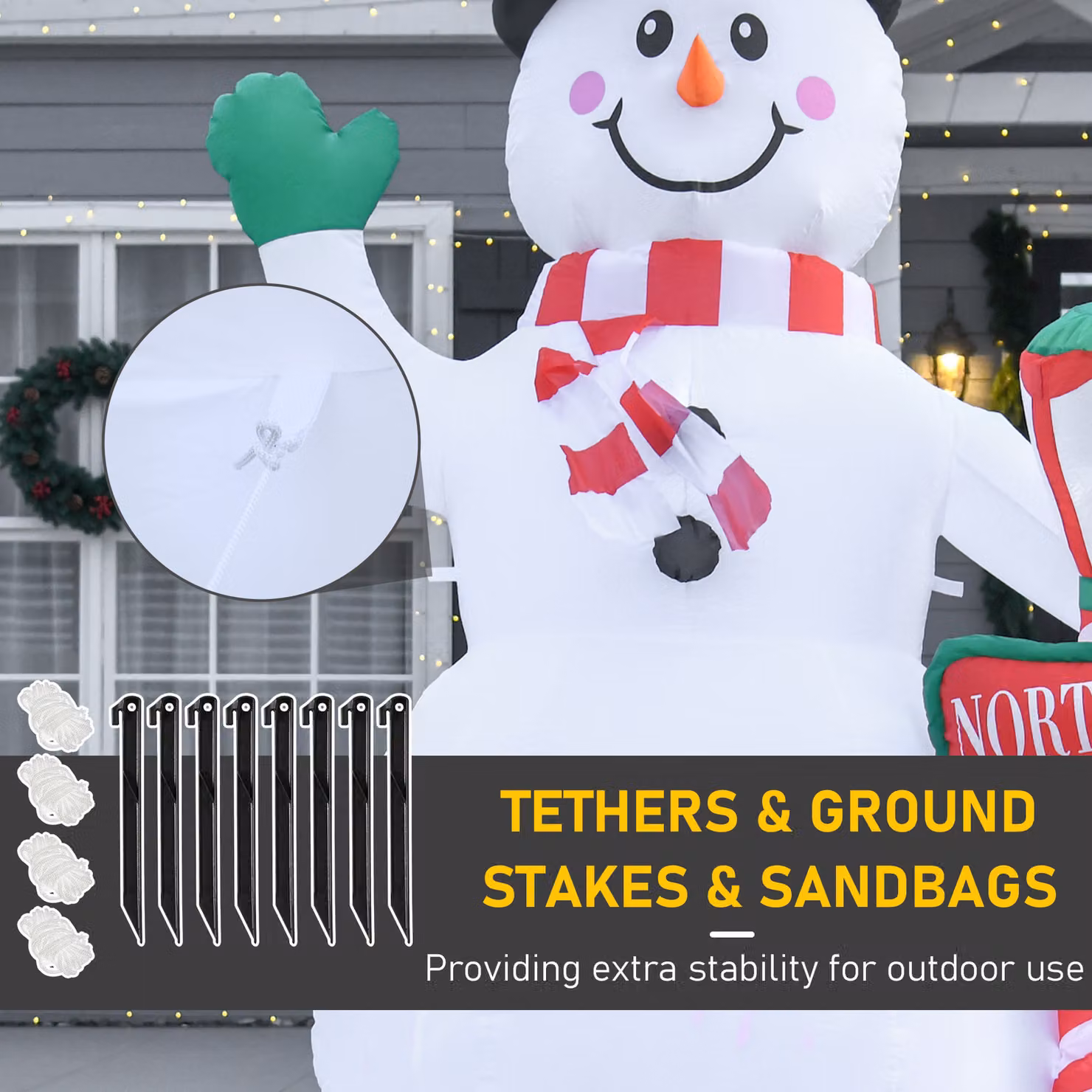 HOMCOM 2.4m Tall Inflatable Christmas Snowman with Street Lamp, Lighted White Decoration for Indoor and Outdoor Garden Use – 6