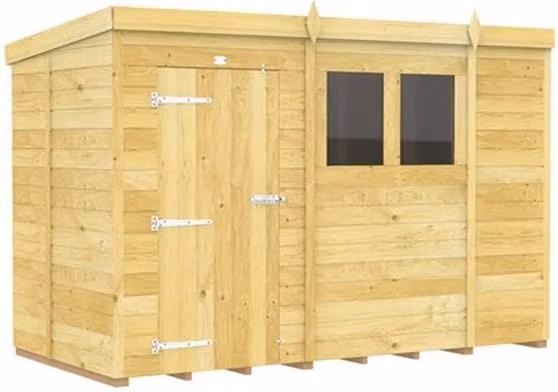 Buttercup Farm Brown Wood Pent Shed with Single Door and Windows, L302 x W147 x H201 cm – 1