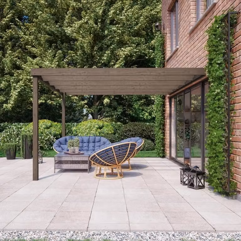 Rutland County Garden Furniture Ltd Wall Mounted Lean-to Box Pergola in Wood, Brown and Green, W: 180 cm, D: 180 cm, H: 270 cm