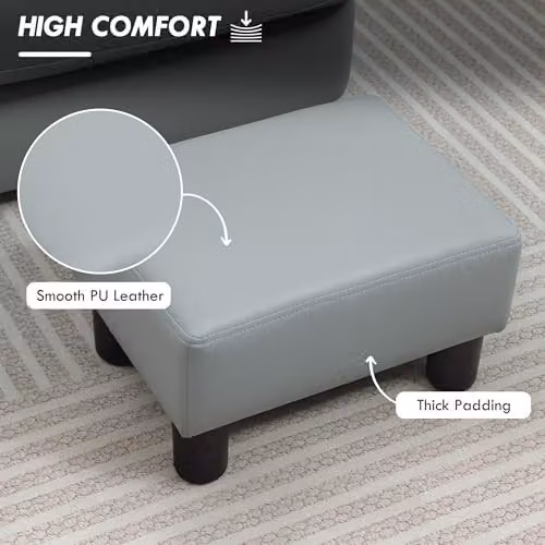 HOMCOM Grey Faux Leather Rectangular Foot Stool, W/D/H: 40 x 30 x 24 cm – 3