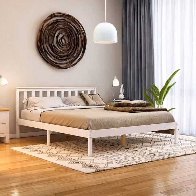 Vida Designs Milan Rustic Solid Wood Low Foot End Bed in White and Pine, 180 x 200 cm