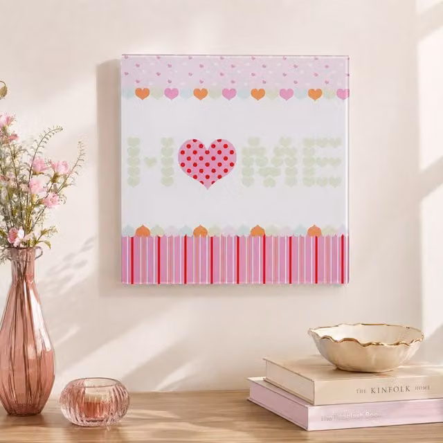 Orsina Home Pink and Multicolour Typography Glass Wall Décor with Hearts