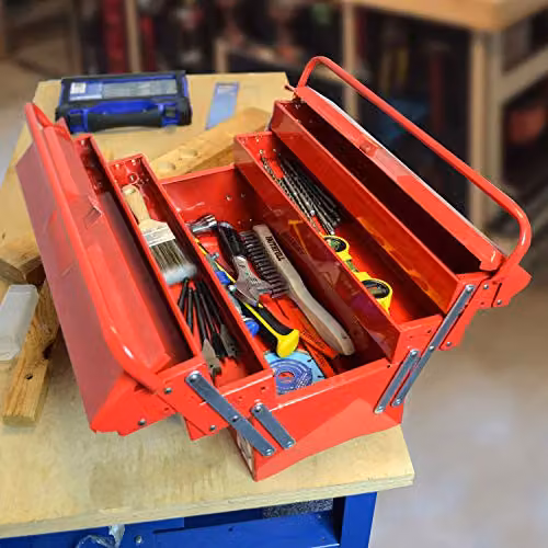 Faithfull FAITBC519 Metal Cantilever 5 Tray Tool Box in Red and Silver, W: 49.5 cm – 2