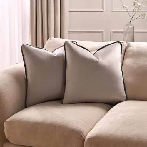 OHS 2 Pack Matte Velvet Piped Cushion Covers in Grey, W/D/H: 45 x 45 x 45 cm
