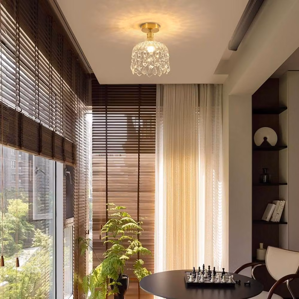 Goeco Gold and Transparent Crystal Modern Ceiling Light for Hallways and Stairs, E27 – 3