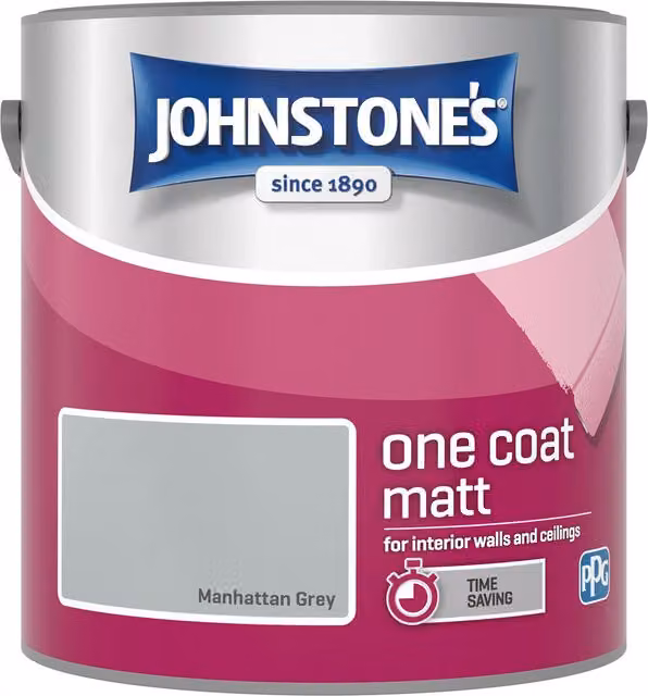 Johnstone's One Coat Matt Emulsion Paint - Manhattan Grey, 2.5 l – 1