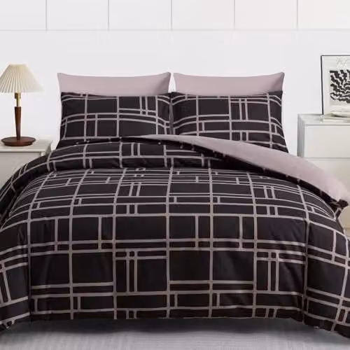 Pamposh Reversible Double Duvet Set in Black and Grey, 3-Piece Hypoallergenic Brushed Microfibre Bedding with Zipper Closure, Duvet Cover 200 x 200 cm and Pillowcases 50 x 75 cm – 3