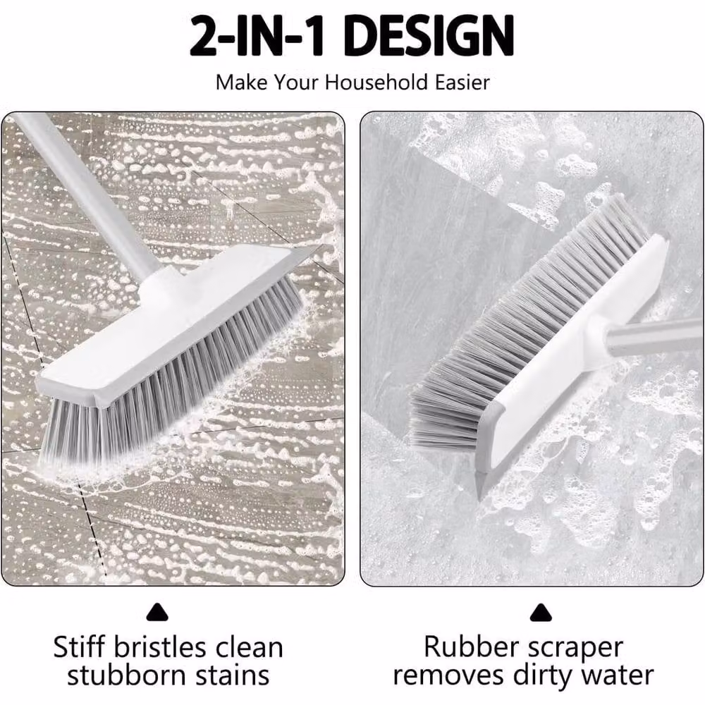 NESTLUNE 2 in 1 Long Handle Floor Scrub Brush and Squeegee with Telescopic Stainless Steel Handle, White, W: 15 cm, H: 122 cm – 3