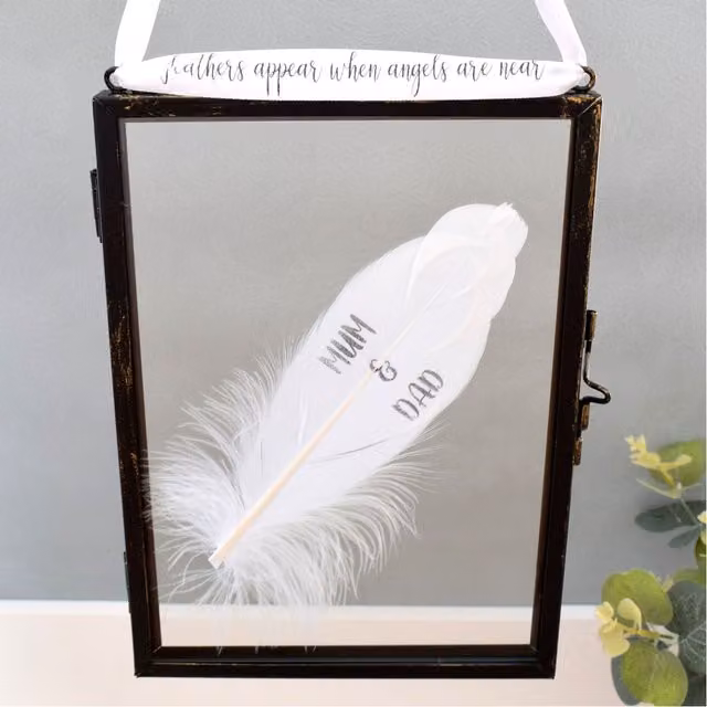 Amaya Rose Ltd In Memory of Mum & Dad Single Floating Picture Frame with Real Feathers in Black