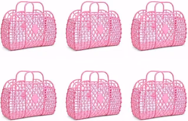NESTLUNE 6-Piece Retro Pink Mesh Jelly Tote Bag Set Made of Reusable PVC Plastic – 1