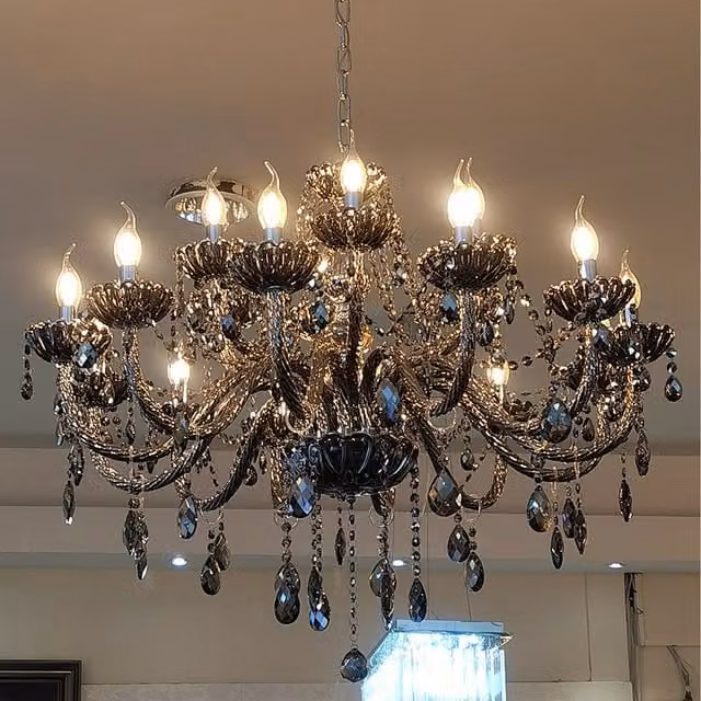 Genuine K9 Smoky Grey Crystal Chandelier in Silver and Grey, Diameter: 100 cm